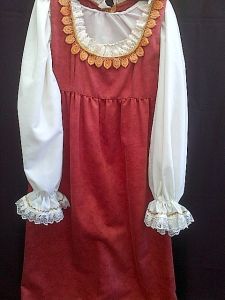 Adult Female Costumes to Hire - Medieval- Burnt orange dress with white shirt